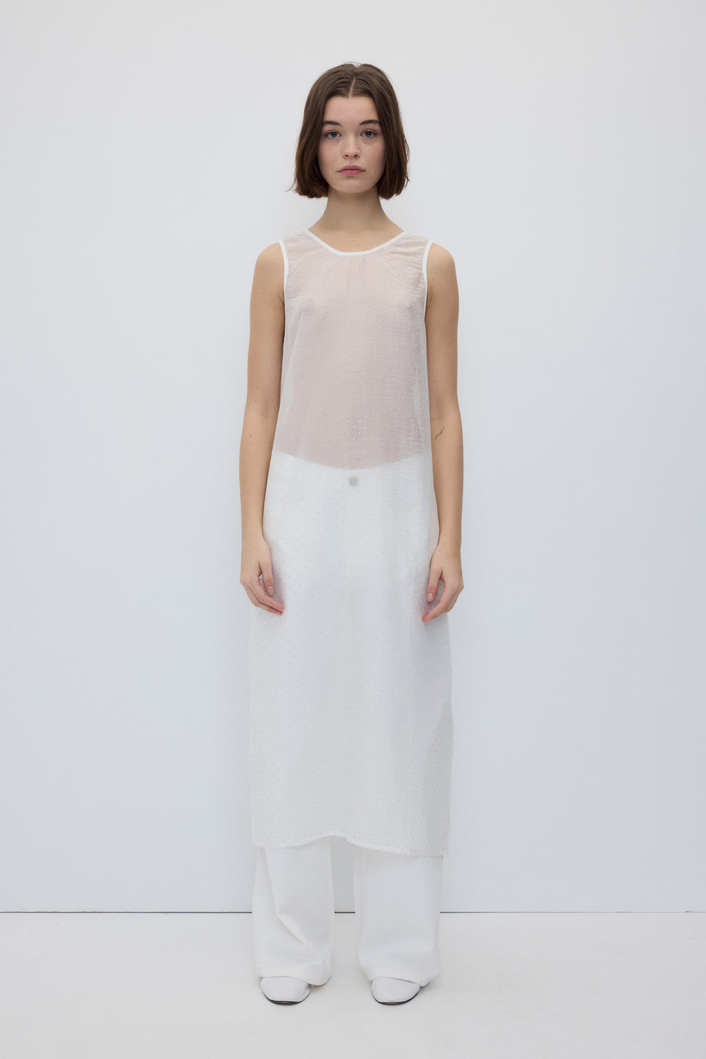 the row white dress - Women's Paran - Features a stretchy knit bodice The Row Scoop Neck Long