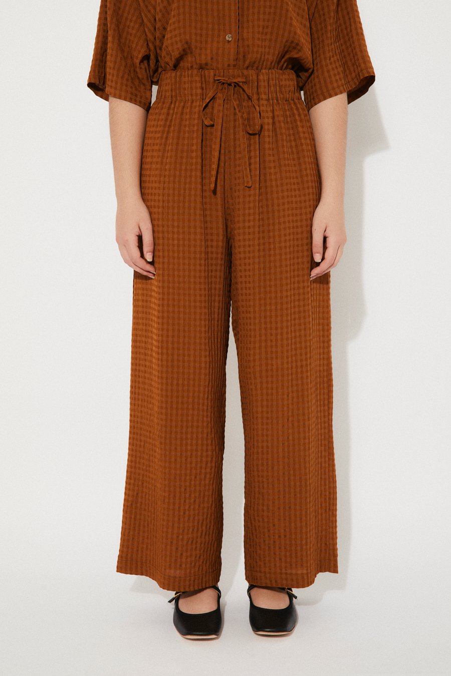 Calyx Pants Brown | High-Waisted Wide-Leg Trousers - Rita Row